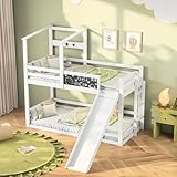 BRILVERDE Kinderbett Etagenbett 90x200 für 2 Kinder,Hochbett mit Rutsche und...