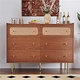 Schubladenkommode Kommode mit 6 Schubladen, Rattan Sideboard Highboard für Schlafzimmer &...