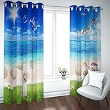 UIRINGART Urlaub Stil Fenster Vorhänge Grün Gras Kaninchen Sommer Strand Muschel Möwe...