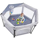 Laufstall baby Mit Matratze Laufgitter: 6-eckig mit Weiche Matratze, Tragbarer...