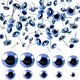 TOAOB 100 Stück Glas Augen Puppenaugen Blau Gemischte Größe Rund Plug in Metallnagel...