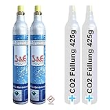 2 x CO2 Zylinder Kohlensäure 425g Flasche inkl. Füllung bis zu je 60 L f. Soda-Stream...