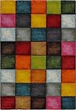 Paco Home Kurzflor Wohnzimmer Teppich Bunt Karo Design Quadrate Mehrfarbig...
