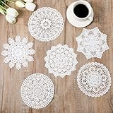 6 Stück Spitzendeckchen, 16 cm Vintage HäKeldeckchen Handgefertigt Runde Spitze...