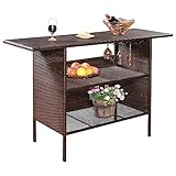COSTWAY Polyrattan Gartenbar mit 2 Ablageflächen und Weinschienen, Rattan...