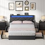 VASAGLE Doppelbettgestell, Bettgestell, 180 x 200 cm, LED, Metallbett, 4...