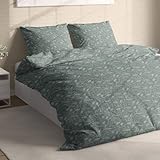 Träumschön Biber Bettwäsche 135x200 Grün - Blumen-Ranke Mint Design - Grün -...
