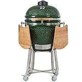 AsVIVA Redneck Keramik Grill (47cm Grillfläche), BBQ Grill, Edelstahl Anbauteile, Bambus...