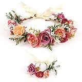 Blumenkranz Blume Krone Stirnband, Rose Braut Haarschmuck mit Armband-Set, GuKKK...