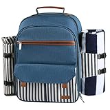 Sunflora Picknick Rucksack Set 4 Personen mit Isoliertem Kühlung und Decke, Picknickkorb...