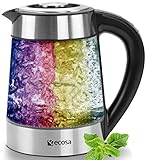 Glas Wasserkocher 1,7 Liter | 2200 Watt | Edelstahl mit Temperaturwahl | Teekocher | 100%...