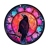 Bunte Raben, Glasscheibe, Wandkunst, Halloween-Sonnenfänger für Fenster, Hof, Dekoration...