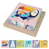 Merle Toys - Bilderwürfel Puzzle aus Holz: Montessori Spielzeug für Kinder ab...