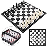 Peradix 3-in-1 Schachspiel Magnetisch, DameSpiel Backgammon Einklappbar Schachbrett Schach...