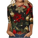 NSICBMNO Weihnachtspullover für Damen, Weihnachtsparty-Oberteile, 3/4-Ärmel,...