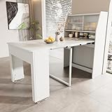 Ausziehbarer Esstisch klein, Einweg-Ausziehtisch, Weiß Esszimmer-Stauschrank,...