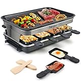 Raclette Grill 8 Personen Grillplatte Antihaftbeschichtet, Raclette mit 8 Mini...