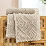 WONGS BEDDING Kuscheldecke Flauschig 220x240 Beige Decken, Wohndecke Warme Fleecedecke...