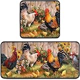 Küchenteppich mit, 2-teiliges Set, Sonnenblumen-Dekor, Küchenbodenmatte, Mikrofaser,...