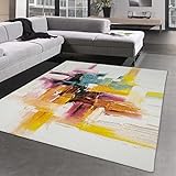 CARPETIA Bunter Designerteppich Wohnzimmer | abstrakt Mehrfarbig Creme gelb...