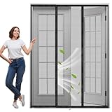 Magnet Fliegengitter Doppeltür, 165x270cm Schwarz Balkontür Magnetischer Fliegenvorhang...