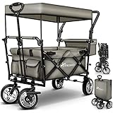 TRESKO® Bollerwagen faltbar mit Dach | Handwagen mit 2x3-Punkt Gurtsystem | Gartenwagen...