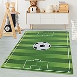 Carpetsale24 Kinderteppich Fußballstadion Grün 120 x 170 cm - Kurzflor Teppich...