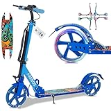Arebos Cityroller Tretroller Blau höhenverstellbar | klappbar | inkl. Tragegurt | LED...