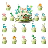 Pack of 33 Dinosaur Cupcake Toppers, Dinosaurier Muffin Deko, Dinosaur Theme Birthday Cake...