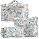 Waltonalice 3 teiliges Reise Kosmetiktasche Set Damen Make up Bag Aesthetic Blumen Große...