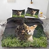 GrüNes Gras Bettwäsche 135x200 - Serval Katze Wendebettwäsche, Weiche & Atmungsaktiv...