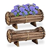 Relaxdays Blumenkasten Holz, 2er Set Pflanzkasten, HBT: 18 x 40 x 14 cm, draußen &...