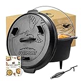 Overmont Dutch Oven Feuertopf Eingebrannter Gusseisen Kochtopf mit Füßen...