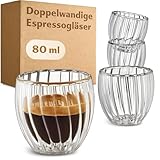 Cosumy Doppelwandige Espresso Gläser 80ml - 4er Set - Elegantes Riffel-Design -...