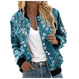 Bomberjacke Damen, Kurze Blouson Damen Blumen, Übergangsjacke Elegant Frühlingsjacke...