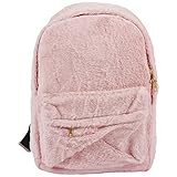 Frauen Kunstfell Plüsch Rucksack Schultertasche Flauschige Schultasche mit Herz Anhänger...