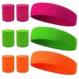 LAMEK Set 9 Stück Neon Stirnbänder & Armbänder, 3 Farben, Sport Fasching...