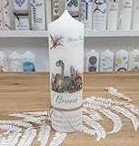 meinkerzenshop Taufkerze mit Designdruck DINOLAND personalisiert mit Name und Datum,...