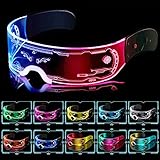 Kimimara Cyberpunk LED Brille - Party Leuchtbrille Leuchtende Visor Glasses Neon...