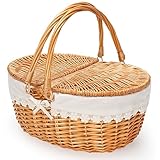 Weiden-Picknickkorb mit herausnehmbarem Einsatz, leere Picknickkörbe mit Deckel,...