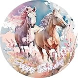 Tortenbild 20cm 'Happy Birthday Pferde' - essbarer Tortenaufleger rund aus...