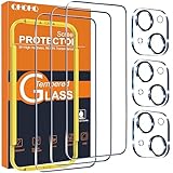 QHOHQ 3 Stück Panzer Schutz Glas für iPhone 15 [6,1 Zoll] mit 3 Stück Kameraschutz, 9H...