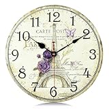 Lafocuse Lautlos Wanduhr Eiffelturm Vintage, Retro Holz Shabby Chic Wanduhren...