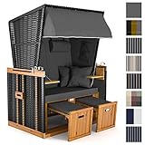 Sanzaro Strandkorb XL120 cm Deluxe Zweisitzer Holz und Poly-Rattan Sylt Ostsee Volllieger...