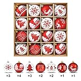ZOOI Weihnachtskugeln Kunststoff Set Rot Weiß, 16 Stücke 6CM Christbaumkugeln Deko...