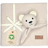 DIKOS® Original Babydecke SCHMUSE-Bär (Naturbeige) 100% GOTs Bio Baumwolle...