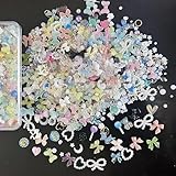 Nail Art Dekoration, 400 Stück Multi Shapes Heart Bowknot Pearls Nail Decorations, Aurora...