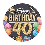 Dekora, Happy Birthday 40 Essbare Oblate, Geburtstagskuchendeko, Runder Cake...