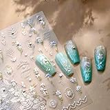 JMEOWIO 3D Nagelsticker Weiße Blumen Nail Art Sticker Selbstklebend Nagelaufkleber 5D...