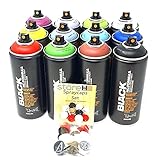 Montana Black Sprühdosen beliebtes 12er Set + Ersatzsprühköpfe - Graffiti Street Art 12...